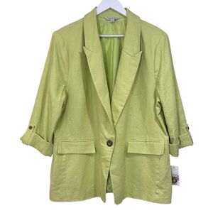 Ophelia Roe NWT Lime Green Linen Blend Spring Blazer Jacket Size 2X Womens